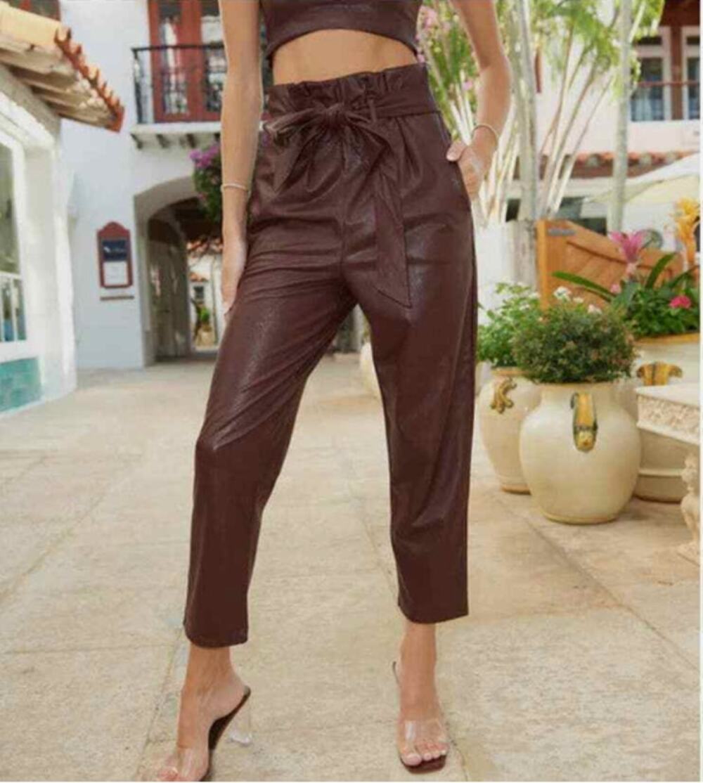 COMMANDO NWT Faux Leather Paperbag Pants in Oxblood // S